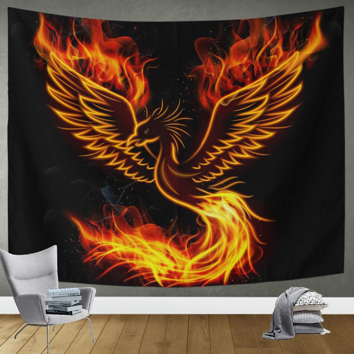 Fantasy Phoenix Bird Tapestry Red Anime Animal Hippie Tapestry Aesthetic Cool Tapestry Wall Hanging for Bedroom Dorm Home Decor 74x94cm(29x37in)