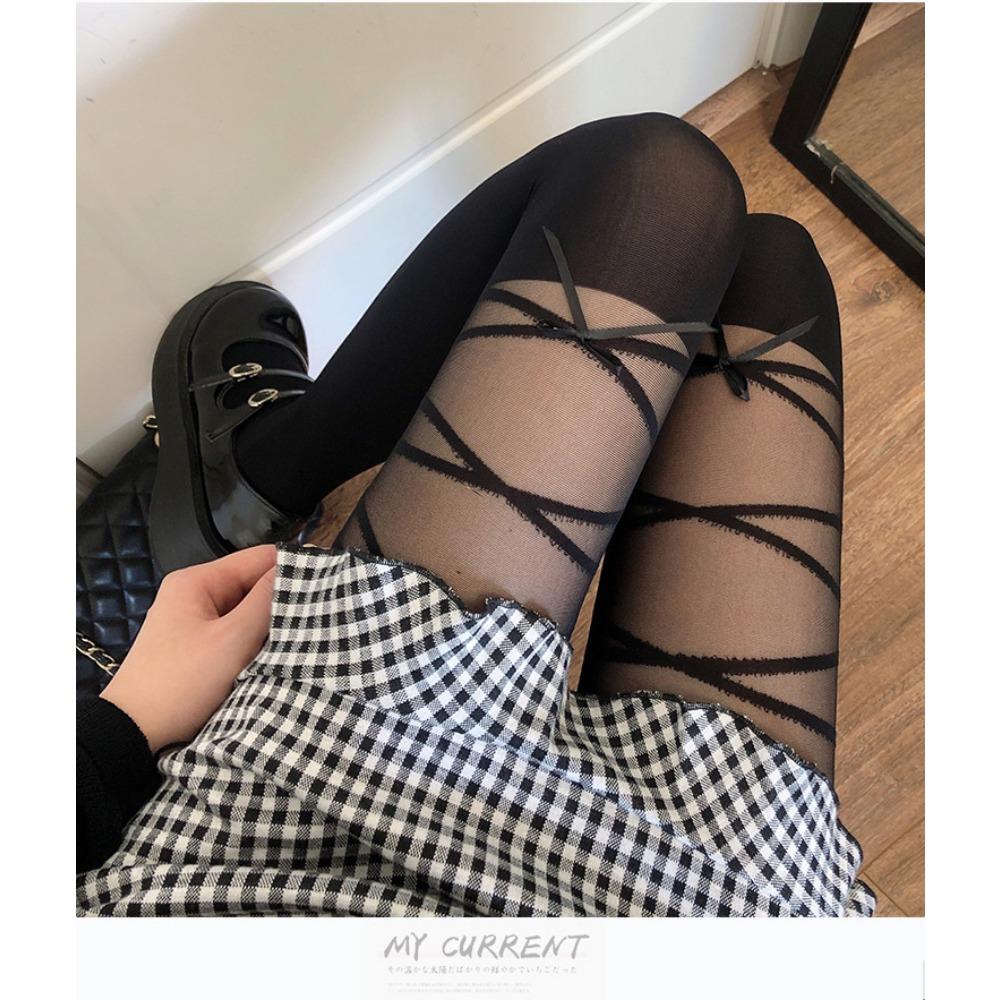 Japanese Jk Black Fake Thigh Pantyhose Autumn White Strap Bow Fake High Socks Splicing Socks Women