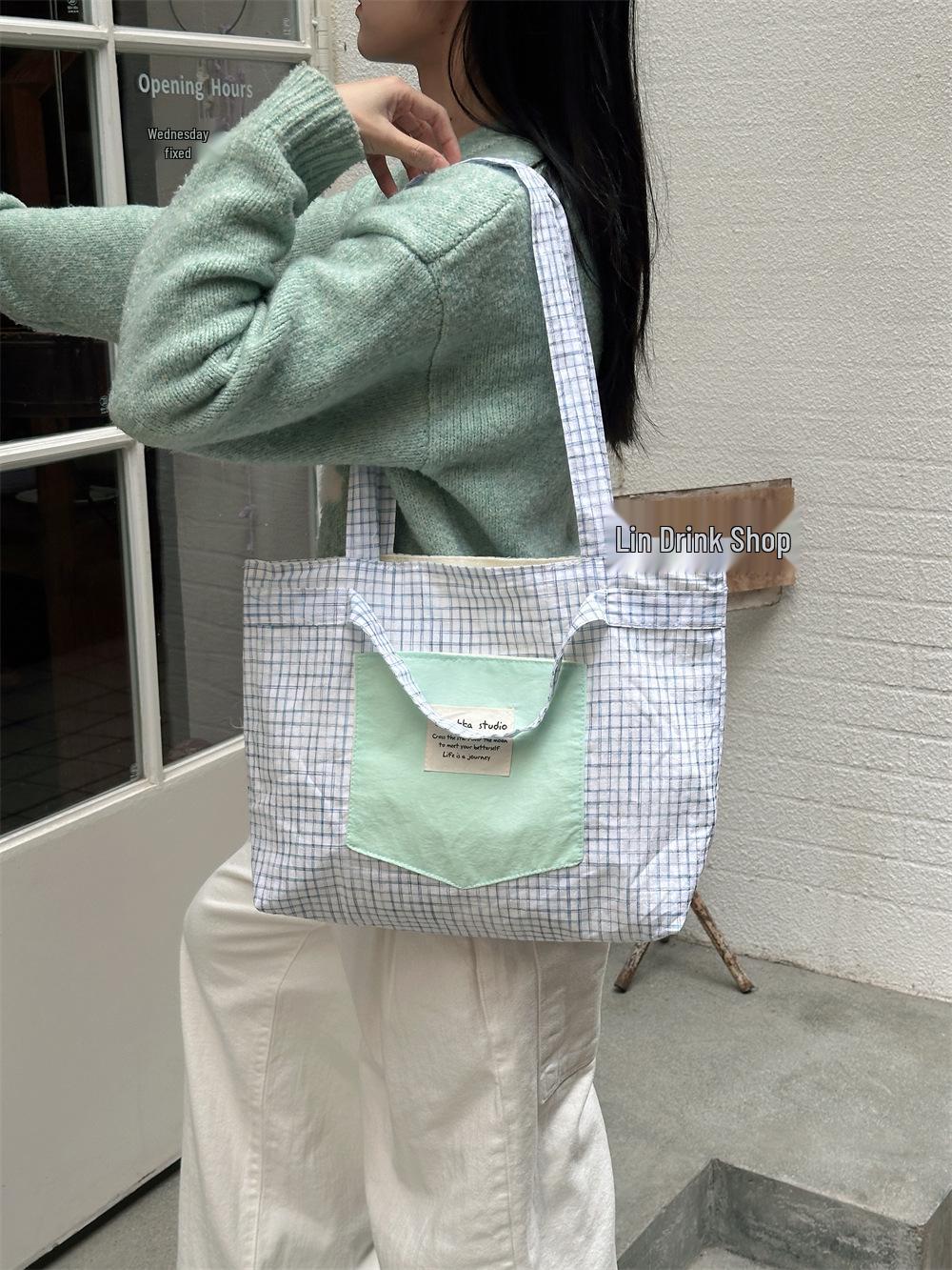 2026 Patchwork Plaid Large Capacity Tote and Shoulder Bag