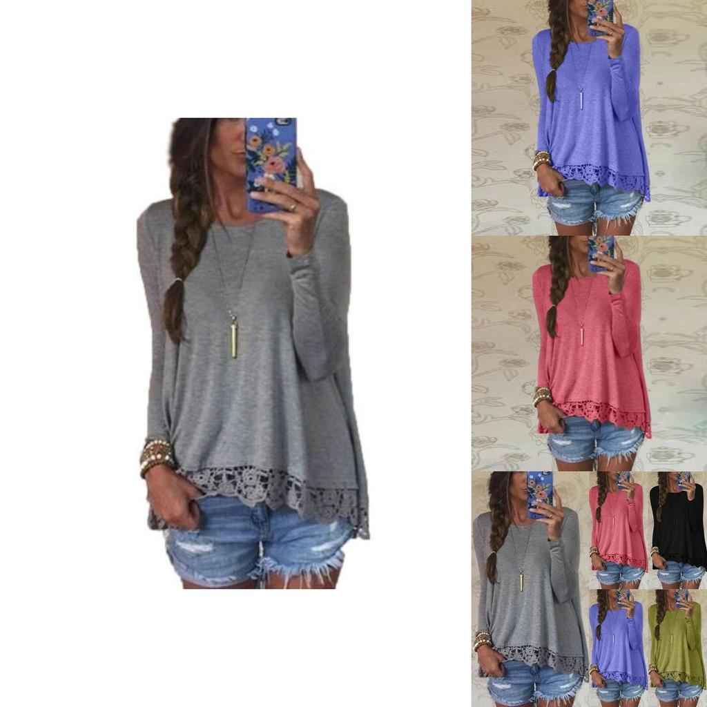 Versatile Femme Blouse Manches Longues Dentelle Sweat Lche T-shirt For Everyday Wear