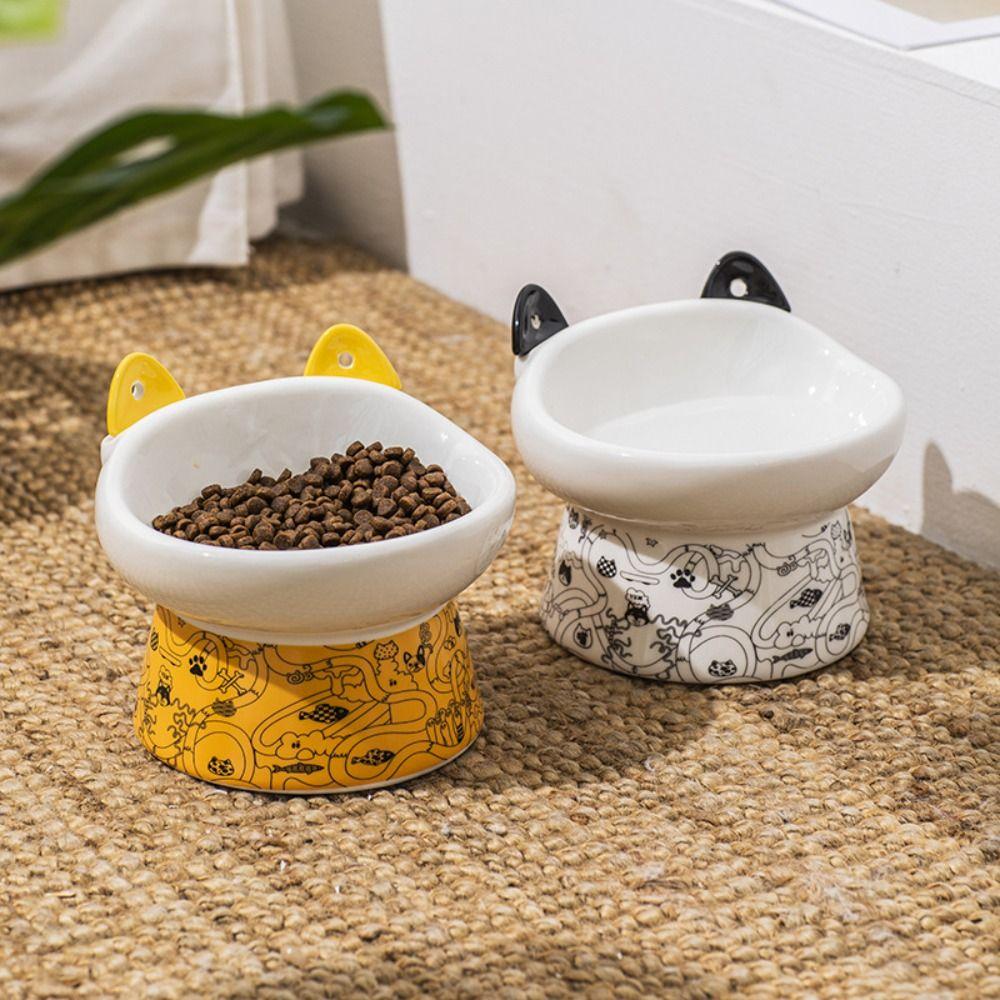Non-slip Ceramic Cat Bowl Cute Dog Food Feeding Basin Pet High Foot Bowl  Water Container