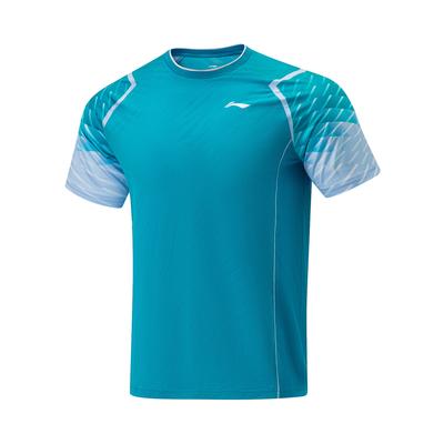 Fluorescencyjny Blok Kolorów Oddychający Szybkoschnący Elastyczny T-shirt z Krótkim Rękawem i Okrągłym Dekoltem Unisex Bluzki Niebieski AAYU035-3