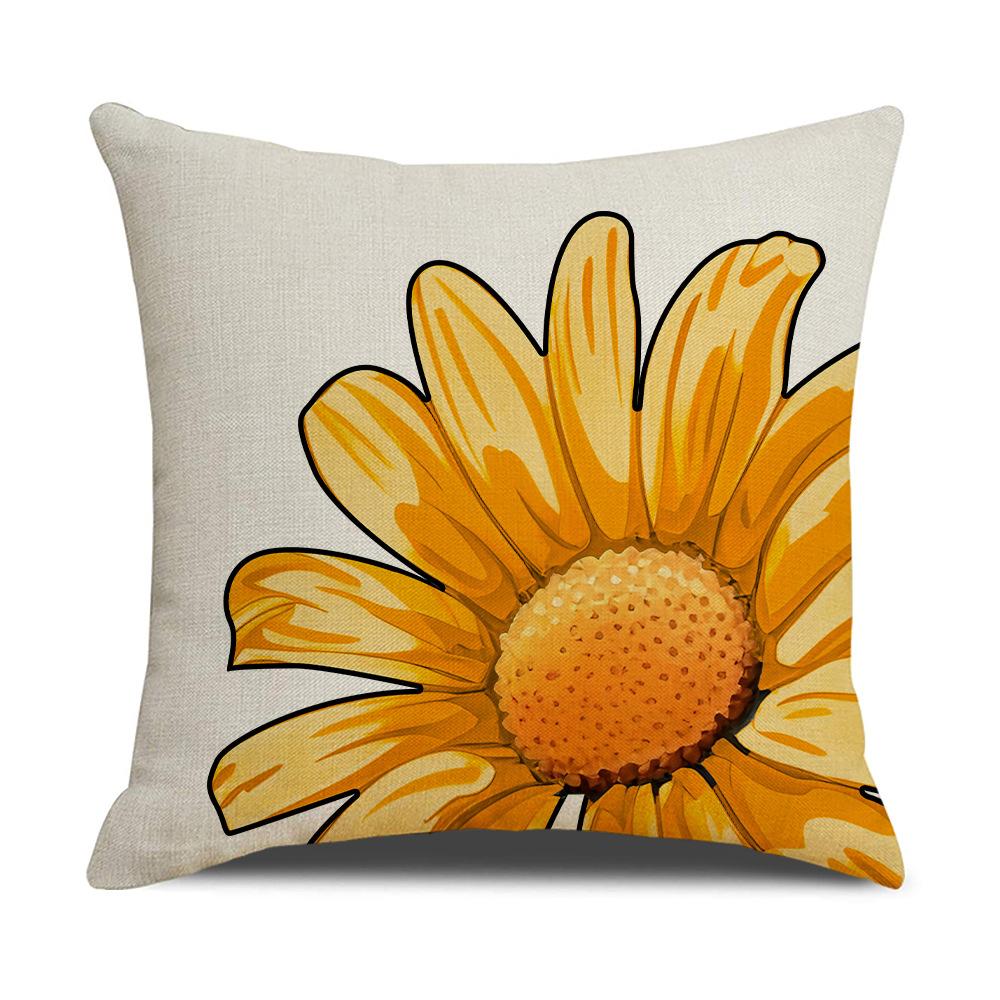 Spring and Summer Flowers and Plants Letters Linen Pillowcase Small Daisy Modern Living Room Sofa Cushion Bedroom Pillow