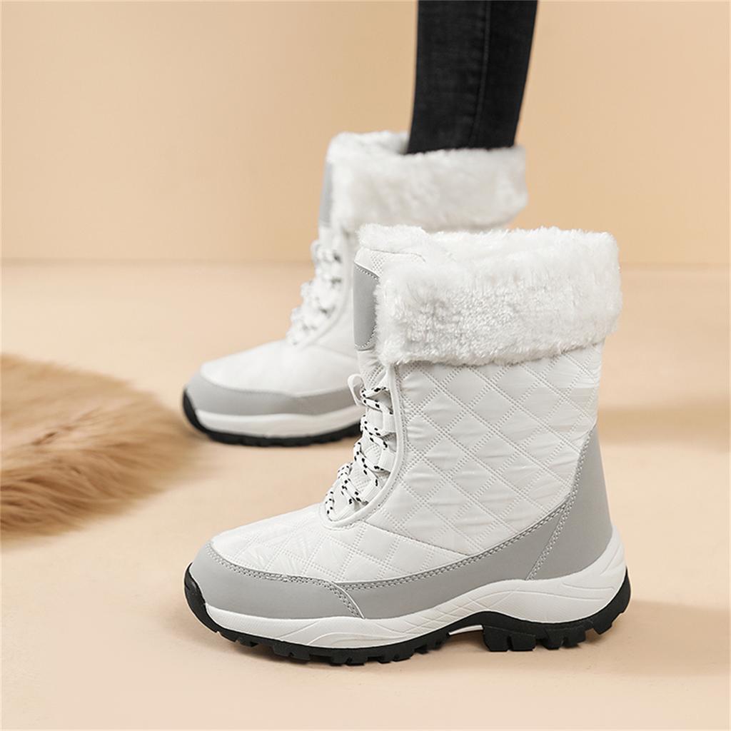 TUINANLE Winter Thick Women's Snow Boots Warm Plush Mid-calf Boots Non Slip Platform Snow Boot Casual Female White Shoes