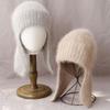 Warm Fur Ear Flap Cap Soft Skullies Beanies Cozy Woman Knit Cap  Winter Season
