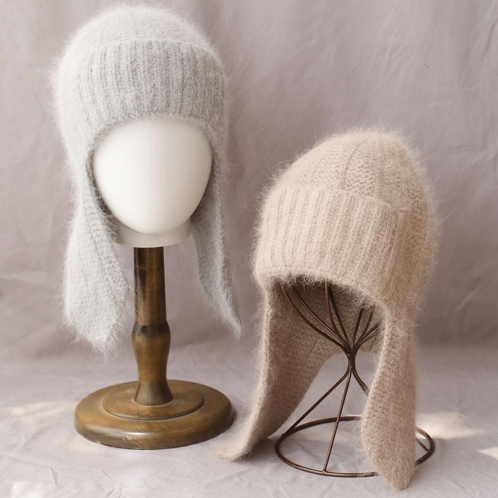 Warm Fur Ear Flap Cap Soft Skullies Beanies Cozy Woman Knit Cap Winter Season