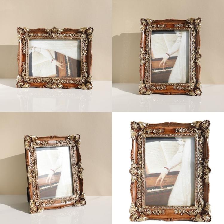 Elegant Picture Holder Resins Vintage Styles Flower Carvings Photo Frame for Sophisticated Home Styling Wall or Tabletop