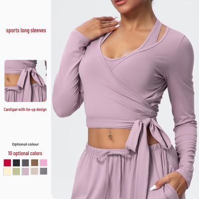 Brushed Long Sleeve One-Piece Tie-Up Yoga Wear for Outdoor Sports