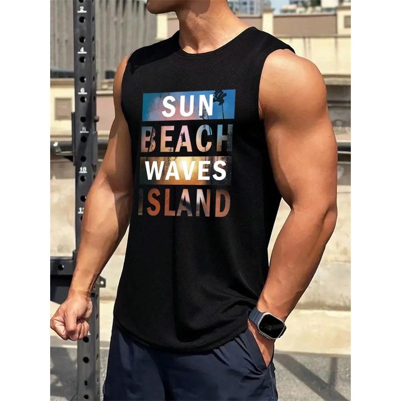 Stylish Men's Vacation Hawaiian Vest Gradient Coconut Print Casual Yacht Party Vest Plus Size Mens Resort Breathable T-Shirt Top