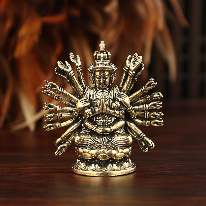 1 ks Avalokitešvara Guanyin oltářní soška Retro mosazná Tisíceruká Bódhisattva Buddha soška Domácí chrámová dekorace Buddhistický dárek