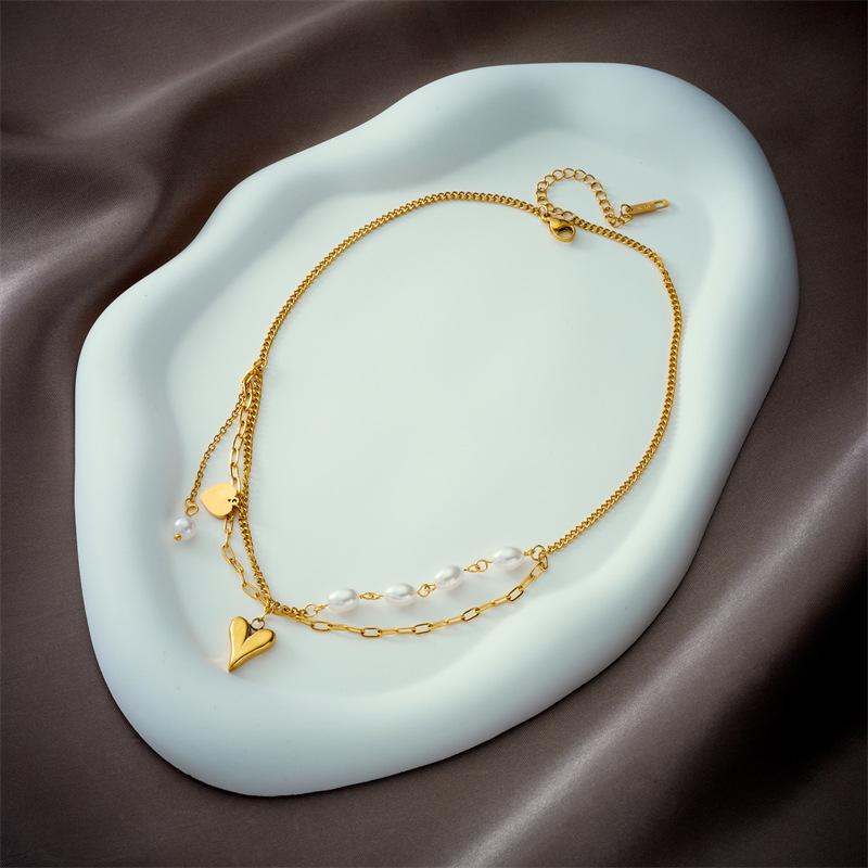 316L Stainless Steel Pearl Heart Butterfly Cross Pendant Necklace For Women Fashion Girls Clavicle Chain Jewelry Gifts