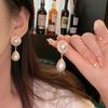 Retro Hong Kong Style Red Oval Pearl Earrings Women's High-end Temperament Stud Earrings Baroque Earrings