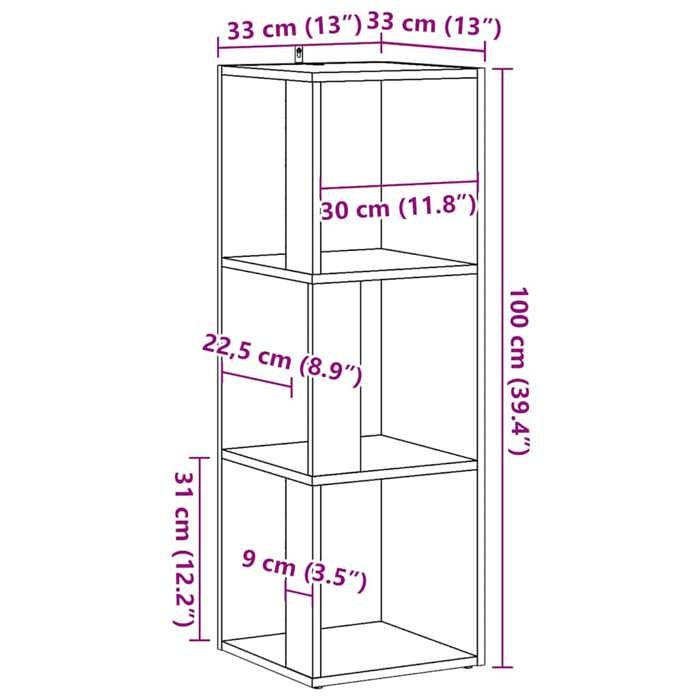VidaXL Armoire d'angle vieux bois 33x33x100 cm bois d'ingénierie, étagère d'angle, bibliothèque, vitrine, étagère à livres, 856720