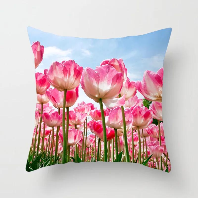 Floral Print Throw Pillow Cover Living Room Sofa Decor Car Office Seat Cushion   Home  45x45 cm