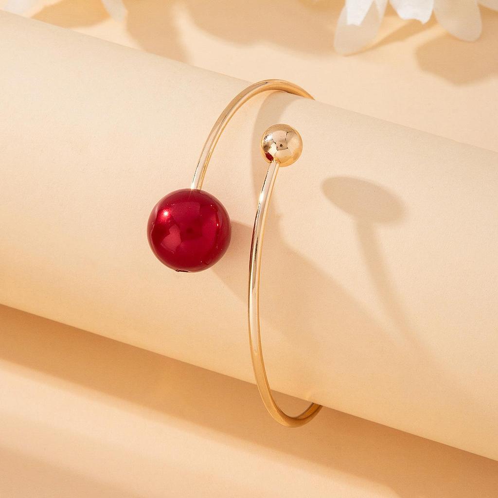Fashion  Jewelry Set Necklace Bracelet for Women Ladies Simple Personalized Red Imitation Pearl Collar Bracelet Set