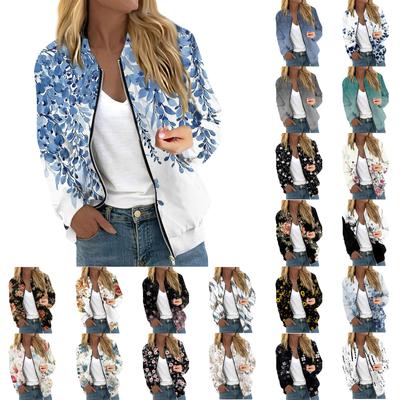 Modische, lässige Langarm-Reißverschlussjacke mit Rundhalsausschnitt für Damen