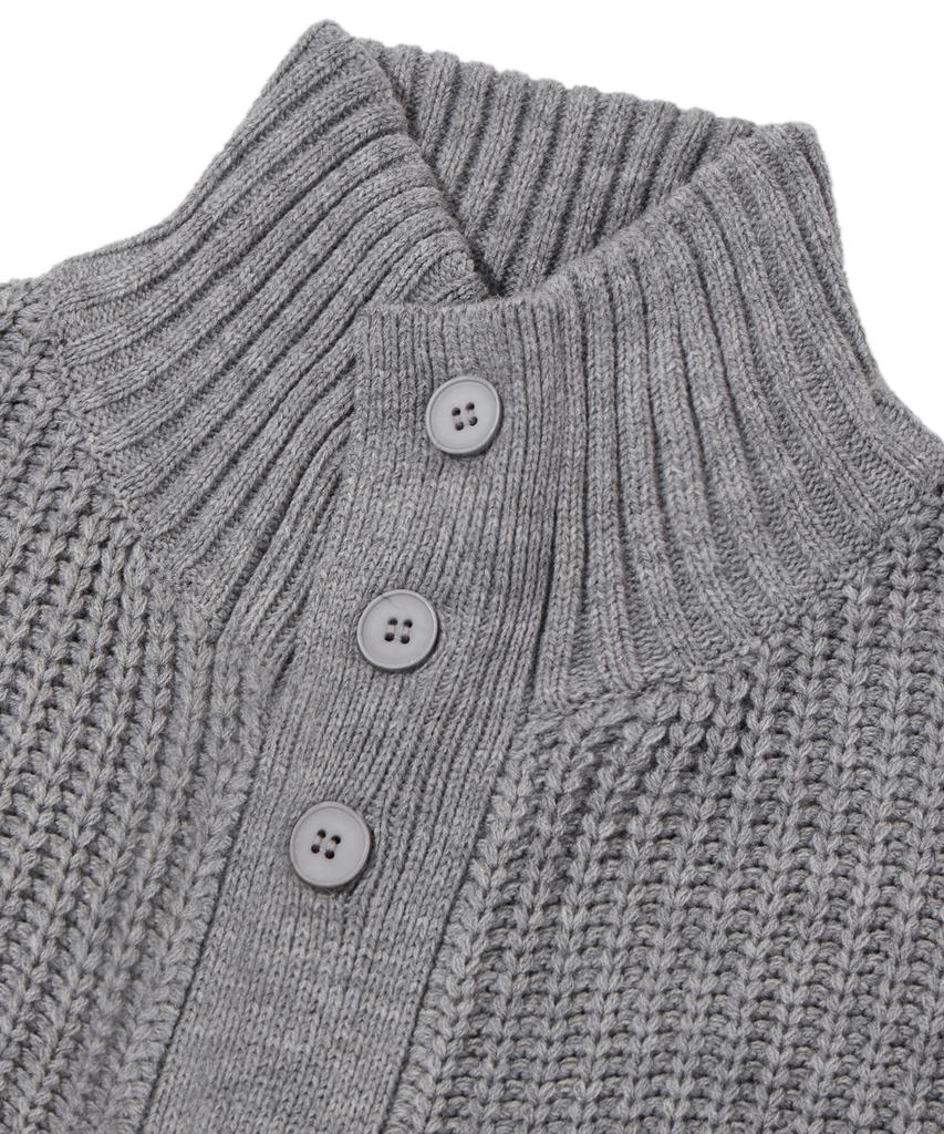 Trillion Washable High-Neck Button-Up Collar Cardigan Knit (Melange Gray)