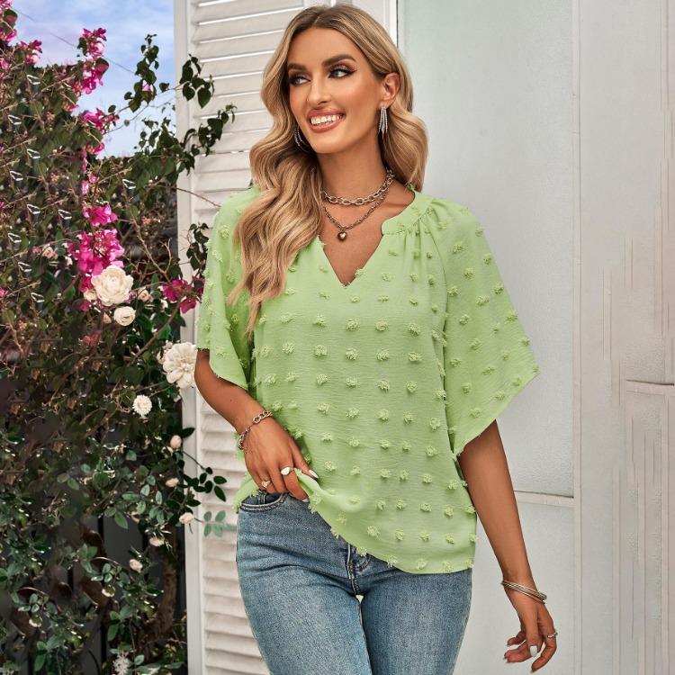 Top Pullover Casual da Donna a Manica Corta con Scollo a V e Vestibilità Ampia, Blusa Monocromatica, Camicia a Mezza Manica, Primavera Estate S-XL