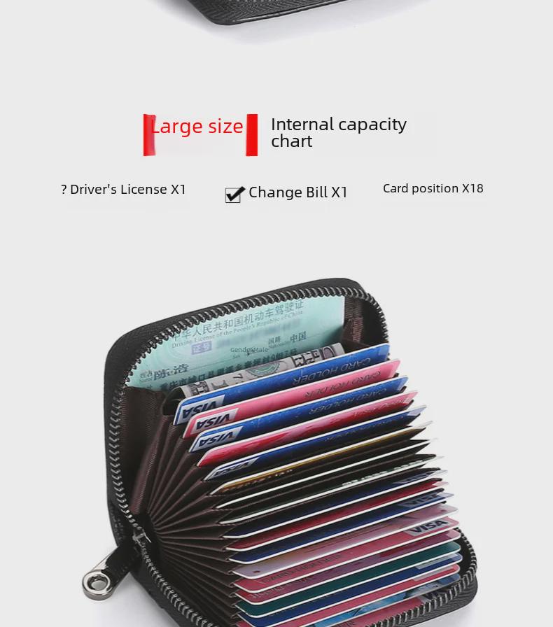 Schlankes, diebstahlsicheres Kartenetui aus echtem Leder für Herren und Damen mit großer Kapazität und Anti-Entmagnetisierungsfunktionen
