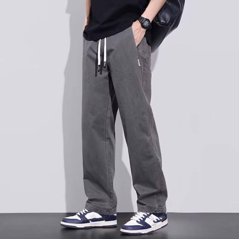 

Прямые повседневные брюки мужские рабочие широкие коричневые длинные брюки-карго свободные спортивные штаны на шнурке S серый