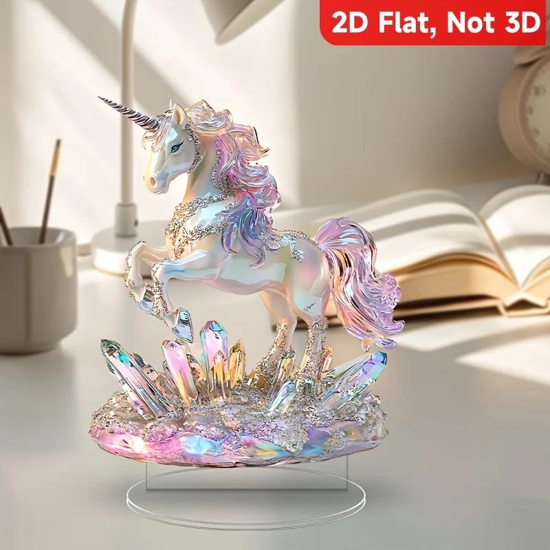 Acrylic Dream Unicorn Signboard Tabletop Ornament Handicrafts 2D Flat Elegant Table Decoration Home and Office Arts Decoration