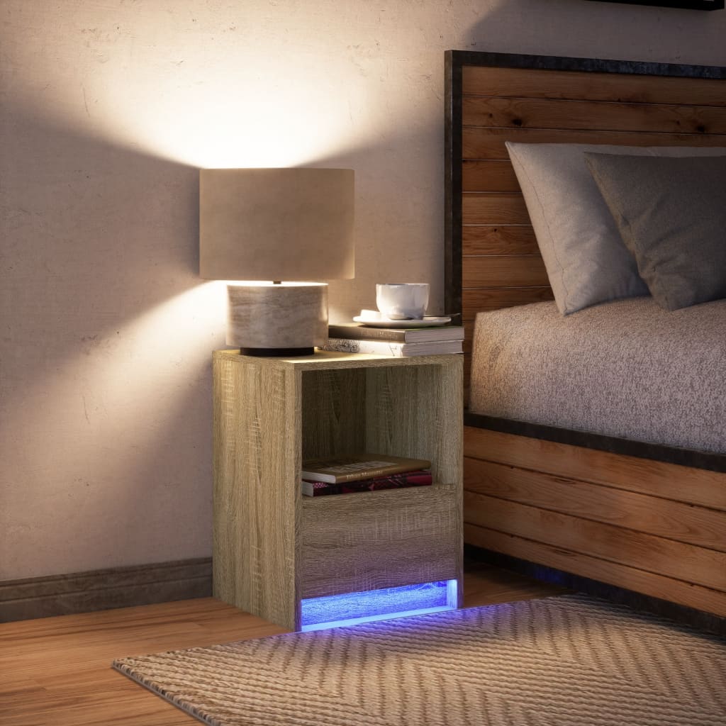 Nightstand with LED Lights Sonoma Oak Wood Based Material