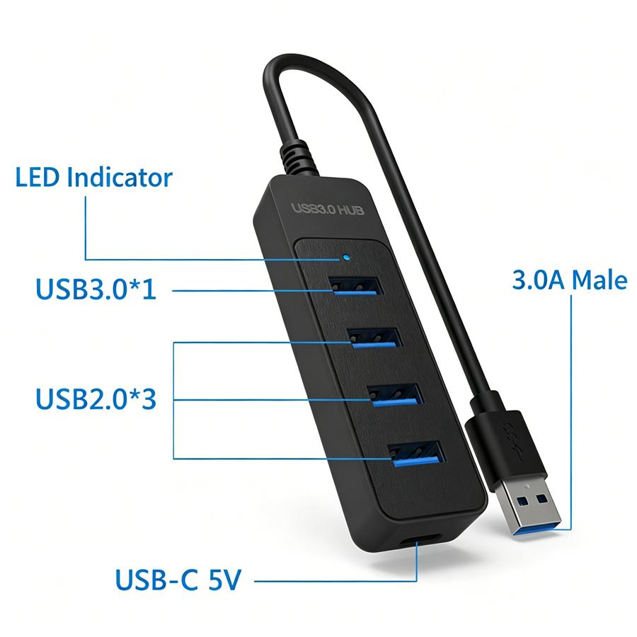 USB-концентратор 6 в 1 USB 3.0 Сетевой фильтр USB Высокоскоростной разветвитель 6 портов 5 Гбит/с Концентратор Адаптер питания Множественный расширитель Концентратор с портами Type C / слотом для карт TF и SD 1x USB3.0+3x USB2.0 Ports