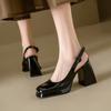Summer Patent Leather High-heeled Sandals Women's Casual Large-size Shoes Square Head Roman Sandals Women's Waterproof Back Empty Heel Women's Shoes