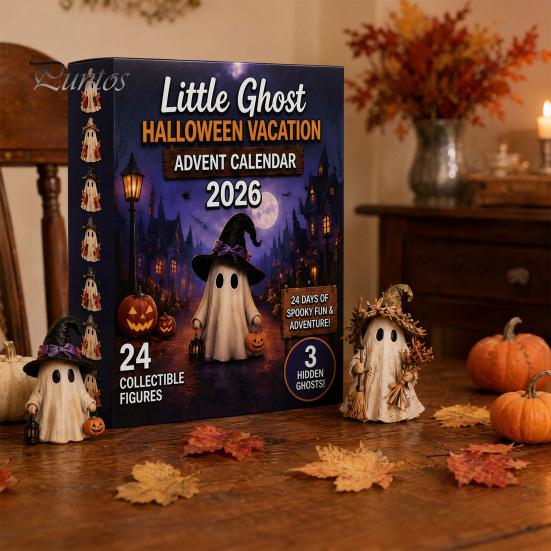 Halloween Gift Calendar Advent Calendar, 24 Days Ghost Countdown with Themed Collectible Figures, Holiday Gifts for Kids Boys Girls Toddlers Reusable