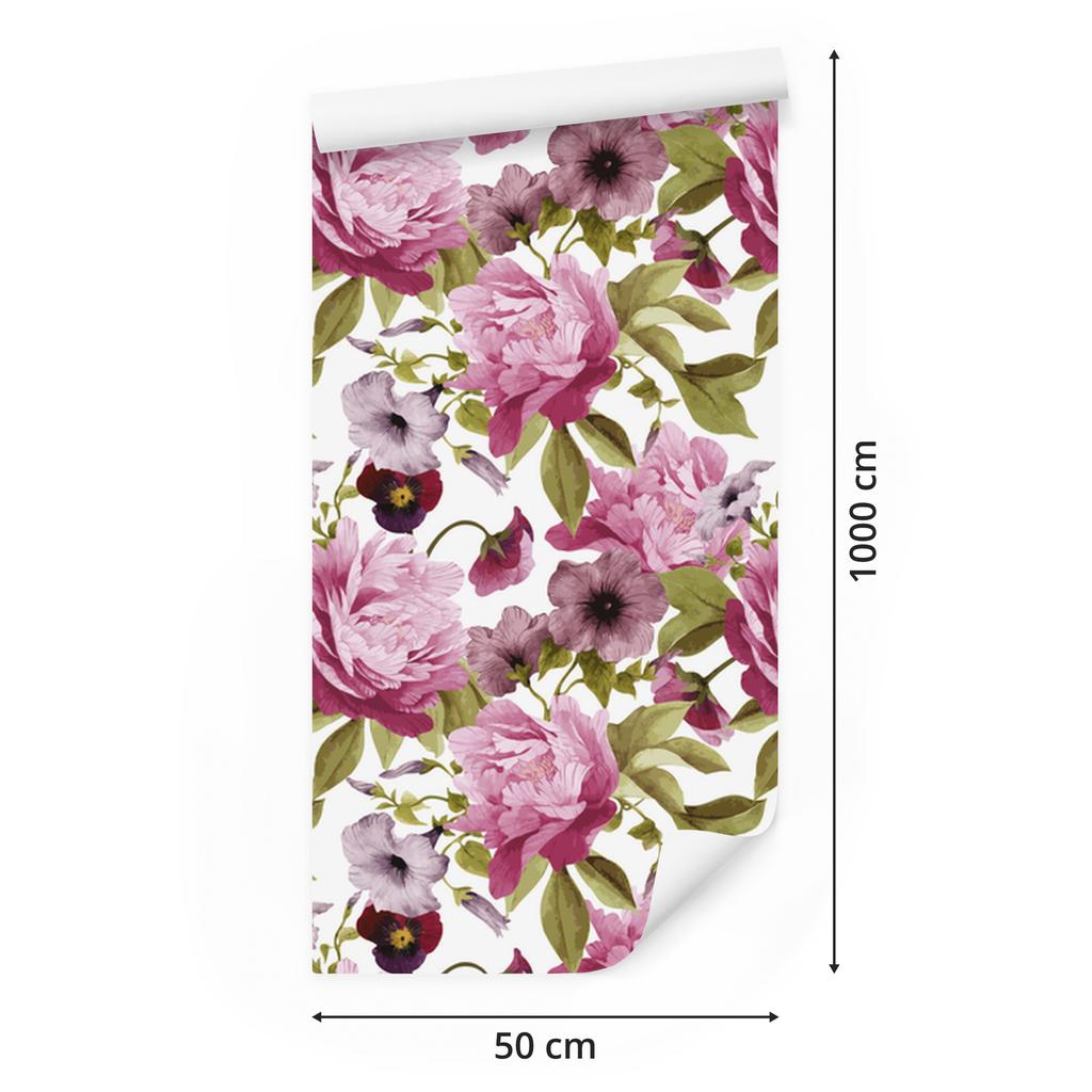 Pansies and peonies wallpaper for living room and bedroom 50x1000