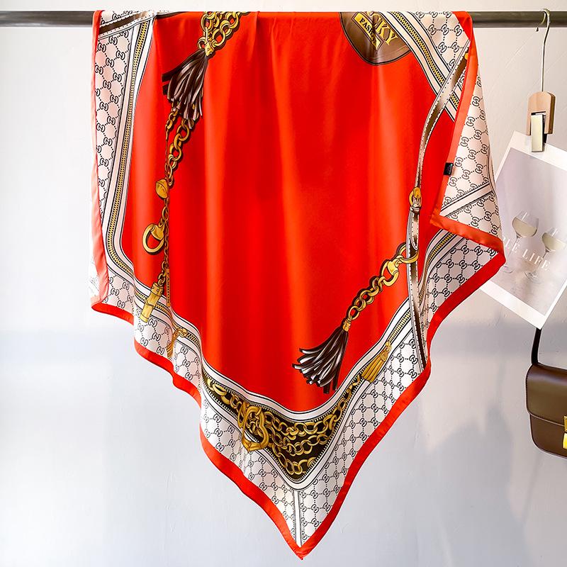 

Смугастий твіловий шовковий шарф: Велика квадратна шаль та сонцезахисна дорожня хустка на голову - 90 см, ідеально підходить для весни та осені 90x90cm