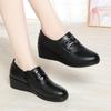 Spring and Autumn Leather Shoes Soft Leather Middleaged Mom Wedge Heel Shoes Single Shoes Women's Soft Sole Nonslip Middle Heel Comfortable 