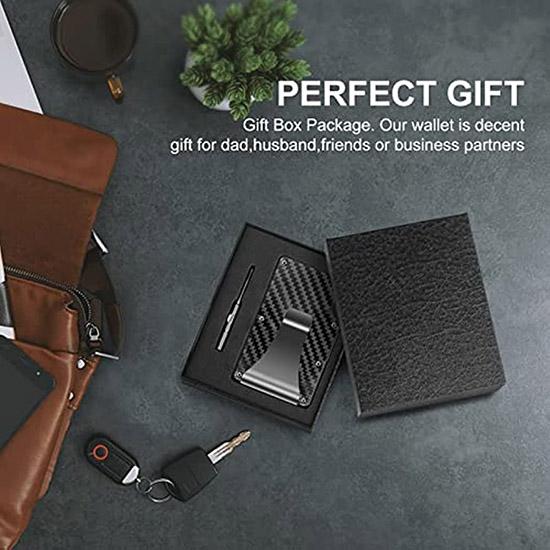 Portafoglio Uomo In Pelle Sottile Con Blocco RFID E Fermasoldi - Minimalista E Bifold, Porta Carte Di Credito, Tasca Frontale, Confezione Regalo - Nero