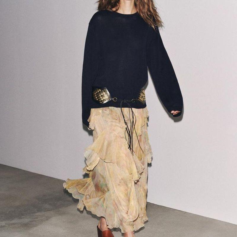 Za Fashion Style Export Women's New 2025 Fashion Print Laminated Decoration Skirt 3694/011/023