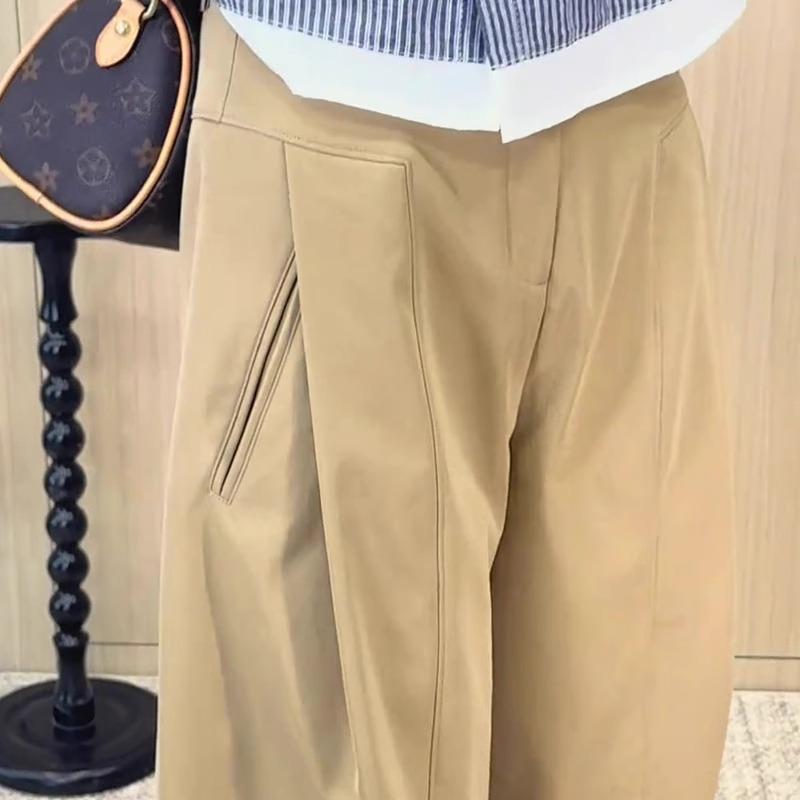Women's 2025 Spring Khaki Retro Wide-Leg Accordion Pants - Loose, Versatile Fit