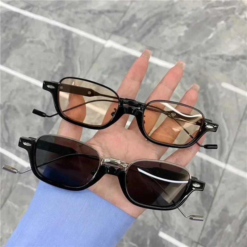 Small Rectangle Shades For Women Sunglasses  Retro Steampunk Half Frake Sunglasses Female Men Black Tea Glasses UV400