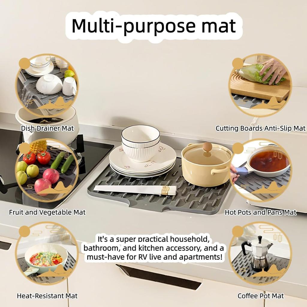 Sloped Silicone Drying Mat Thick Countertop Protector Heat Insulation Pot Holder Non Slip Cutting Board Grip for Kitchen