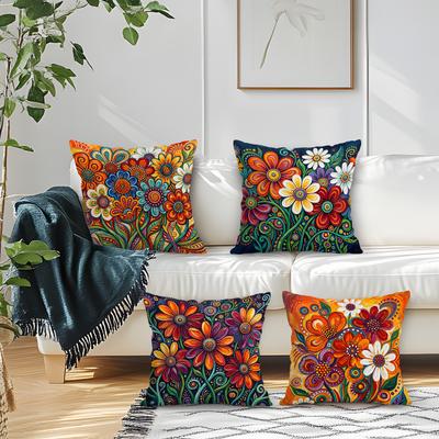4Pcs Watercolor Flowers Cushion Covers Single-sided Printed 45CM Throw Pillow Case Cover Sofa Cushion Home Room Decor