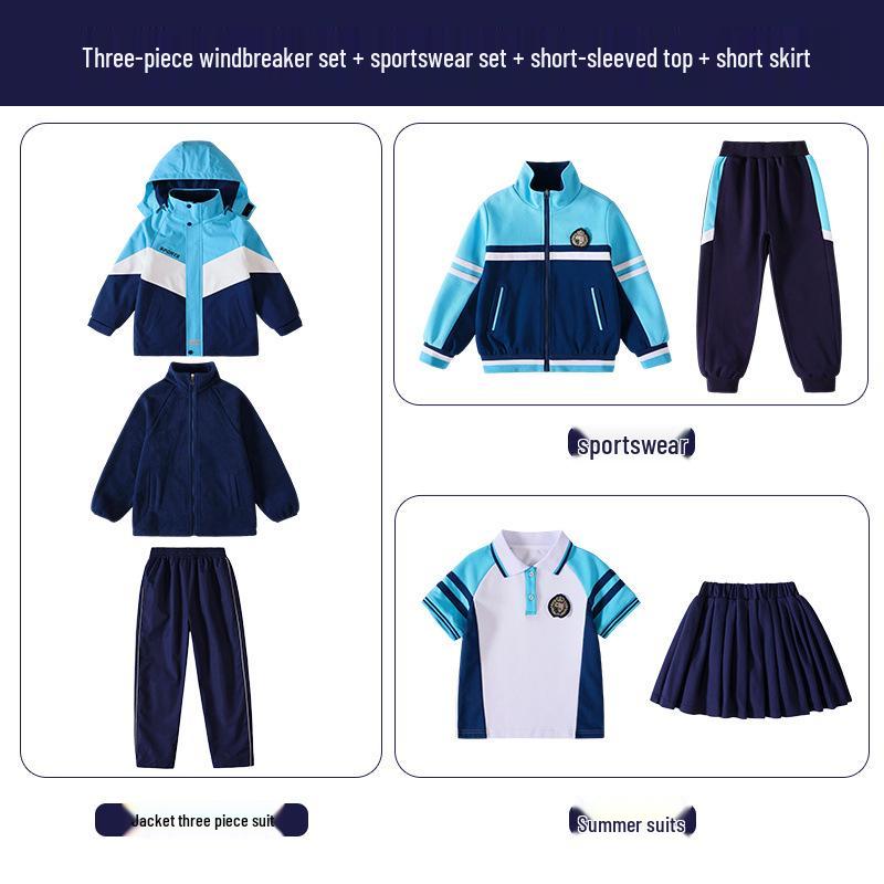Children's Autumn/Winter School Uniform Set: Windbreaker & Sportswear Three-Piece for Kindergarten & Primary