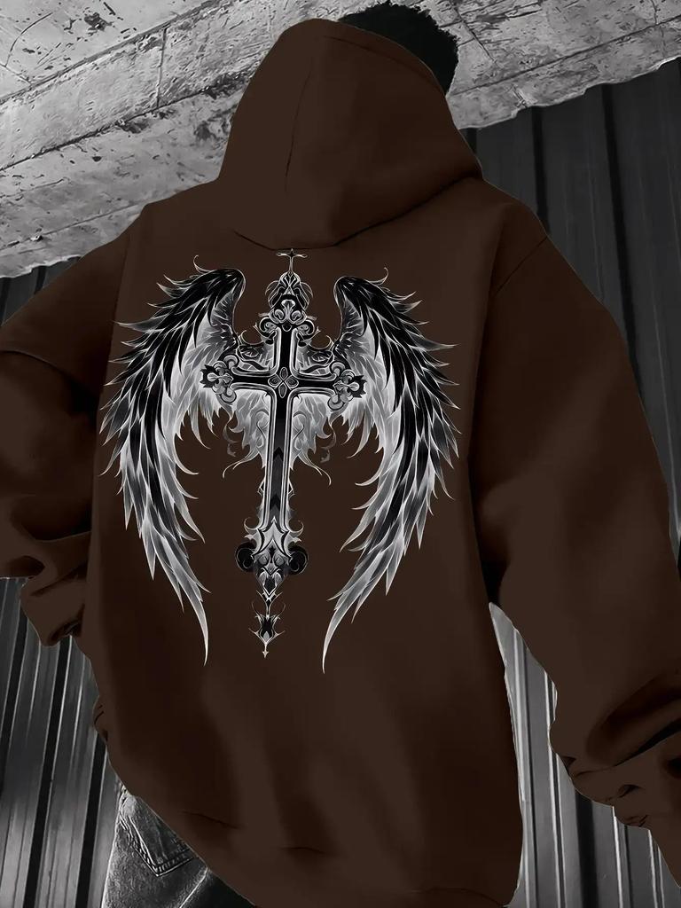Large Print Loose Hooded Sweater, Dark Gothic Religious Men's and Women's Casual Pullover Hooded