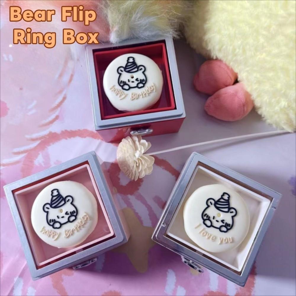 Valentine Bear Flip Ring Box Storage Box Girlfriend Gift Mini Cake Gift Boxes Jewelry Ring Display Birthday Gift Packaging Box