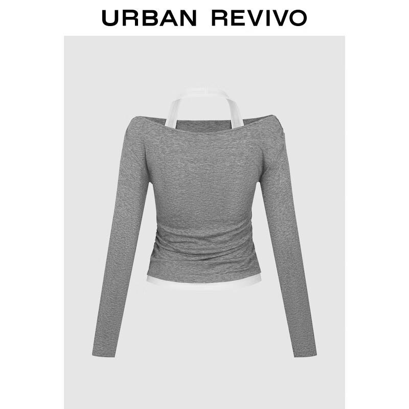 UR 2025 Autumn Women s Halter Pleated Long Sleeve T-Shirt L