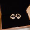 Real Gold Electroplated Silver Needle Zircon Hollow Circle Earrings Super Flash Temperament High-end Stud Earrings Niche Light Luxury Earrings Women