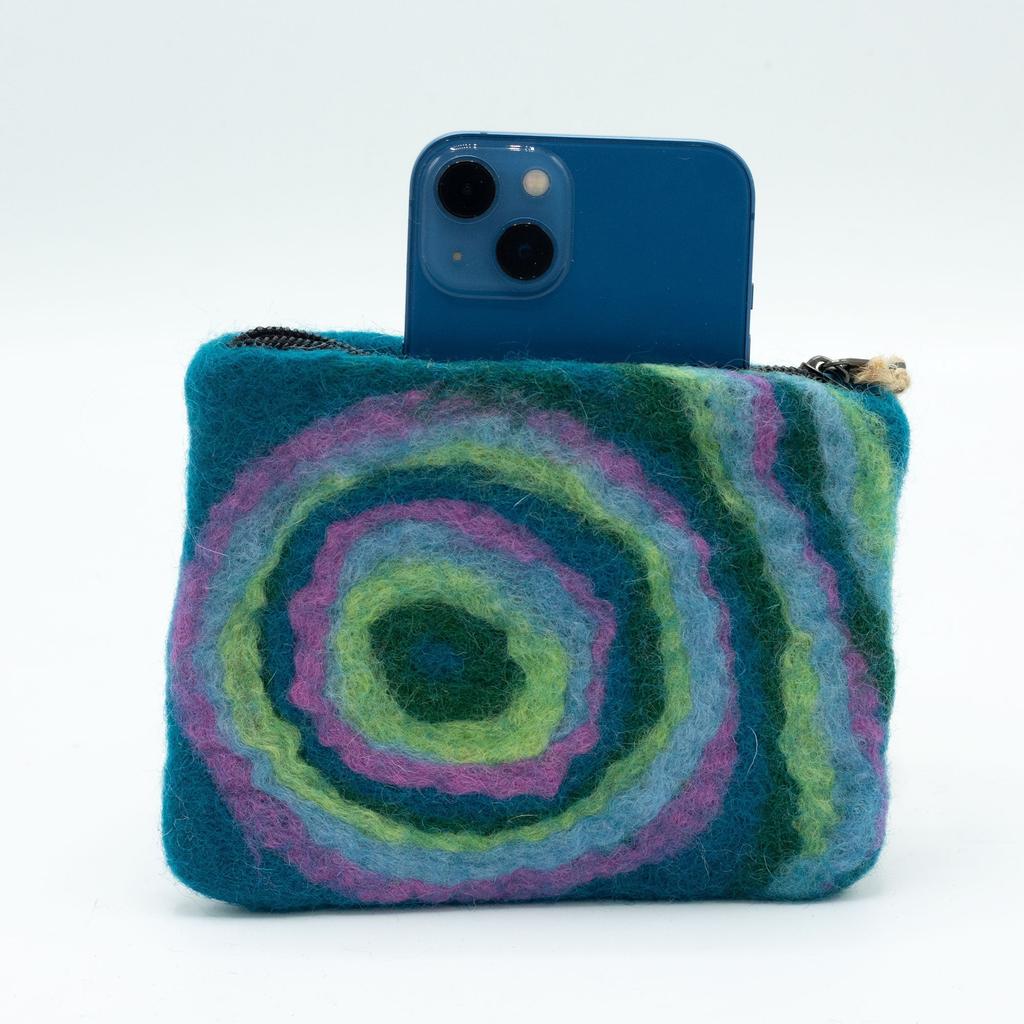 Felt Zipper Pouch, Handmade Colorful Circular Pattern