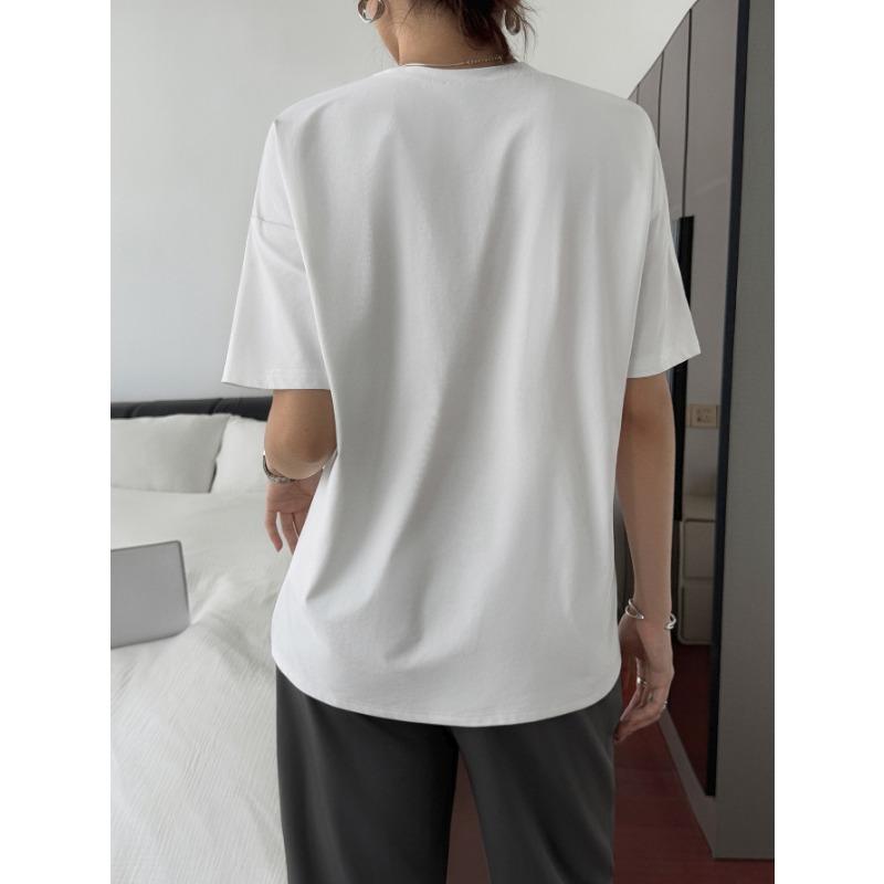 Fashion High Street Women's Casual Vacation Style Solid Color Round Neck Printed Short-sleeved Top for Women's T-shirt