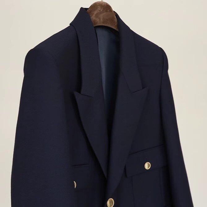 Metal Düğmeli Lacivert Modern Moda Takım Elbise