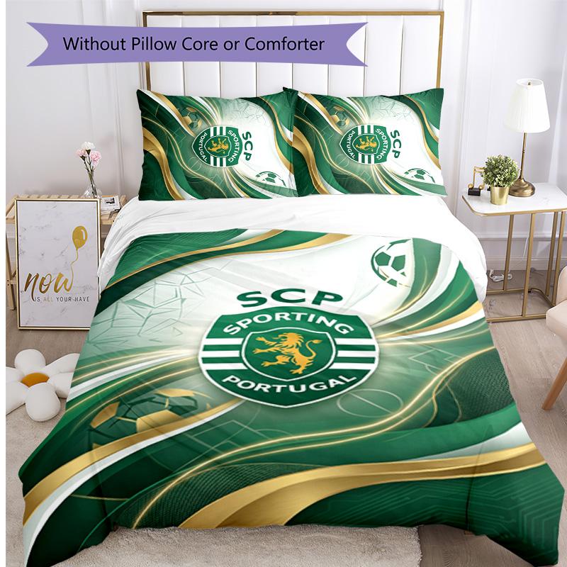 Set Biancheria da Letto 3 Pezzi Stampato FC Sporting CP Traspirante Copripiumino con Federe Biancheria da Letto Decorativa per Camera da Letto Casa