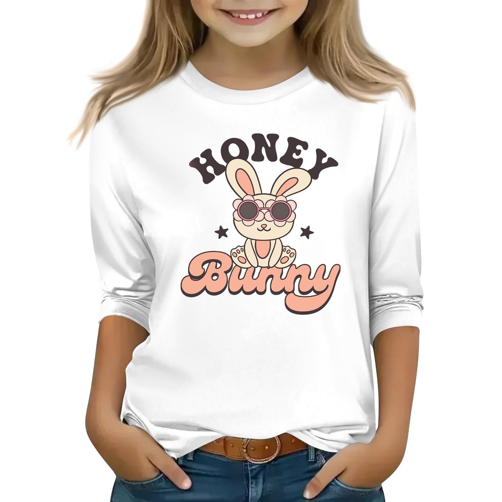 

Детская футболка с рукавом 3/4, повседневная футболка с принтом, круглый вырез, блузка-пуловер 130 белый