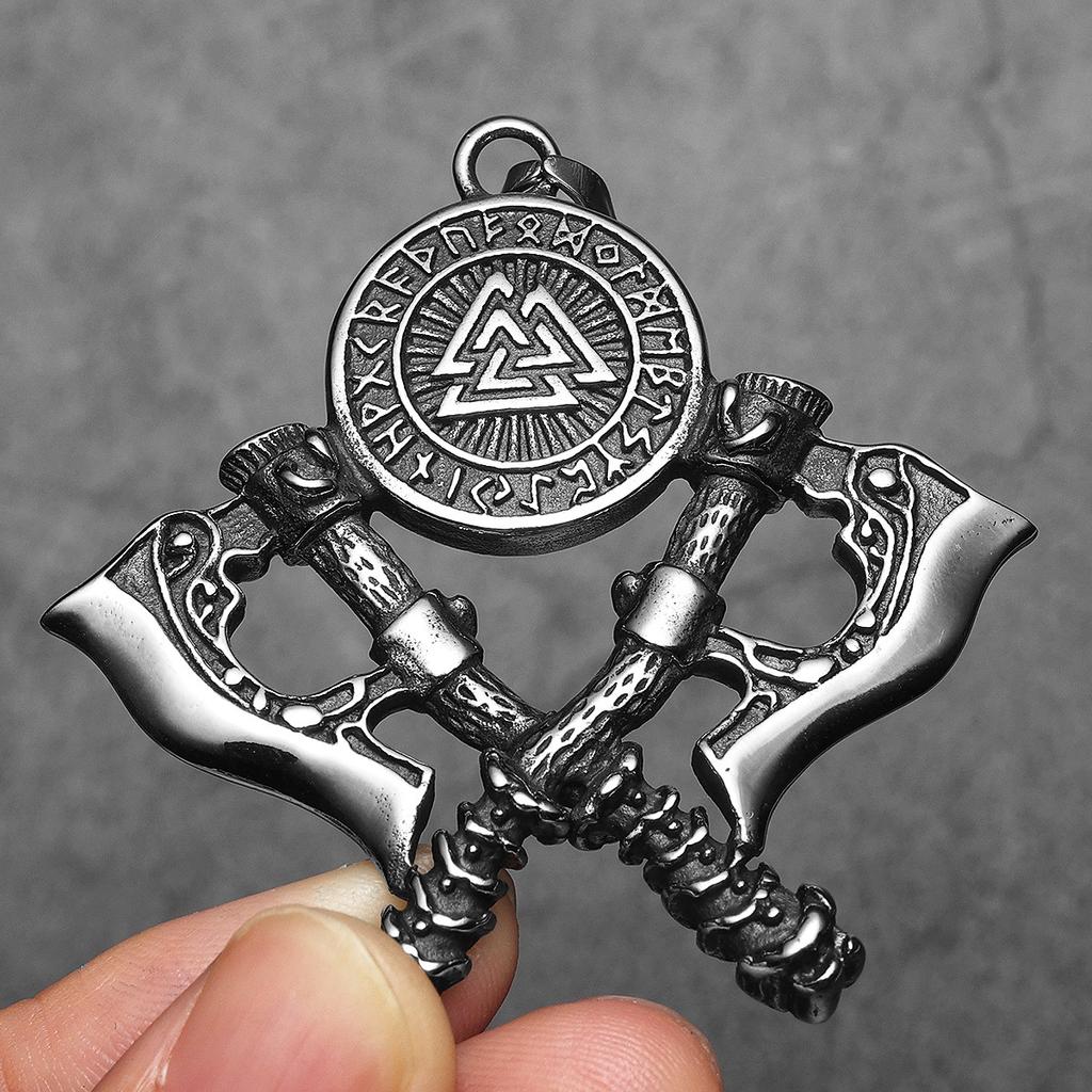 Viking Double Battle Axe Men Necklaces Stainless Steel Pendant Chain Women Punk Fashion Jewelry Accessories Gifts Wholesale