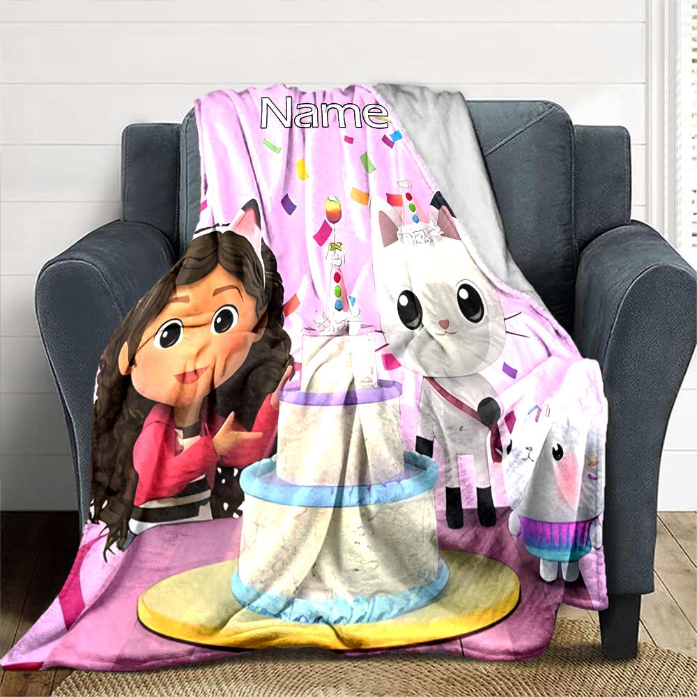 Coperta Personalizzata con Nome Personalità Gabby's Dollhouse Morbida e Calda per Divano, Ufficio, Letto, Viaggio, Pausa Pranzo, Regalo Adatto a Tutte le Stagioni